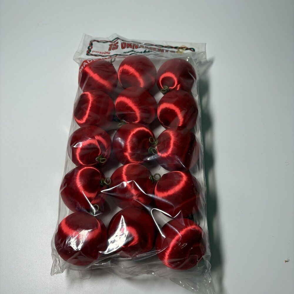 Vintage Pyramid Red Satin 2.5” Unbreakable Christmas Tree Ornaments